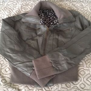 Like new Active USA gray faux leather crop jacket
